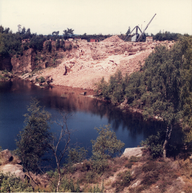 A flooded quarry and adjacent active workings in the Locharbriggs Cluster, photographed in 1984.